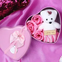 TIED RIBBONS Pink Heart Box with Mini Teddy & Artificial Roses Gift Set-image-61