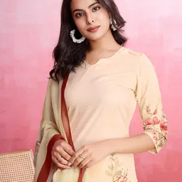 MOJILAA Floral Printed Silk Crepe Straight Kurta With Trousers & Dupatta-image-76