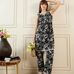 Indo Era Floral Printed Notch Neck Pure Cotton A-Line Kurta With Trouser-16