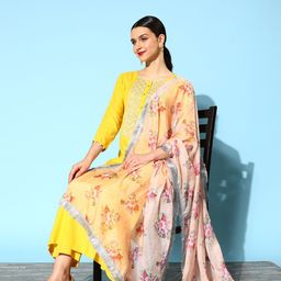 Varanga Women Solid Viscose Rayon Hyper Texture Kurta Set-42