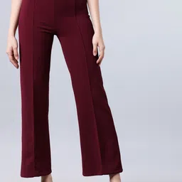 Tokyo Talkies Women Maroon Regular Fit Solid Parallel Trousers-image-45