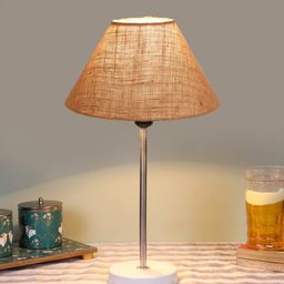 Devansh Beige & White Textured Jute Shade Frustum Shape Table Lamp-23