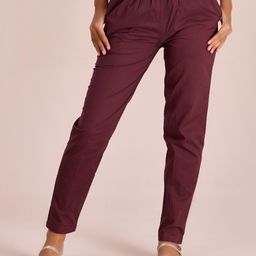 Go Colors Women Plus Size Tailored Tapered Fit Cotton Trousers-70
