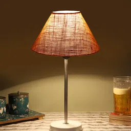 Devansh Beige & White Textured Jute Shade Frustum Shape Table Lamp image 3