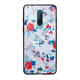 DailyObjects Grey & Teal Blue Marble Flowers OnePlus 8 Glass Case-44