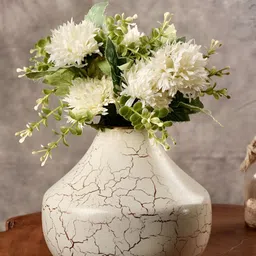 BEHOMA Off-White & Gold Toned Abstract Printed Bud Shape Metal Flower Vase-3