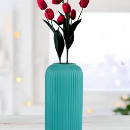 LASAKI Evelyn Blue Textured Cylinder Shape Ceramic Flower Vase-image-86