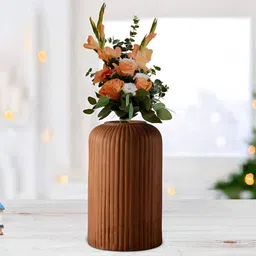 LASAKI Evelyn Brown Patterned Cylindrical Ceramic Flower Vase-image-37