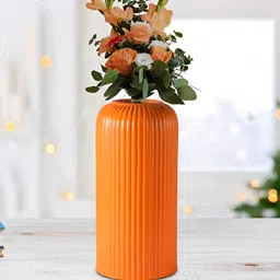 LASAKI Evelyn Orange Textured Cylindrical Ceramic Flower Vase-image-68