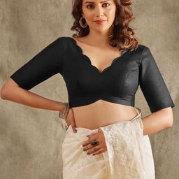 SALWAR STUDIO Scallop Neck Linen Saree Blouse-picture-24