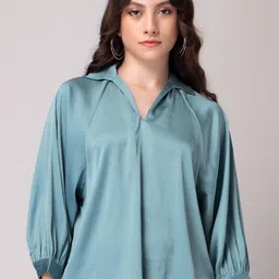 FabAlley Spread Collar Satin Cuffed Sleeves Shirt Top-picture-27