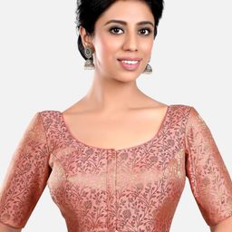 Biyu Round Neck Short Sleeves Printed Saree Blouse-image-106