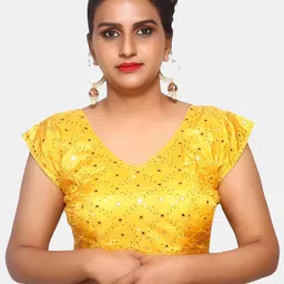 Trendzmy Yellow Embroidered Readymade Saree Blouse-picture-42