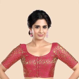 Neckbook Women Pink Woven Design Princess Cut Saree Blouse-image-86