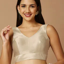 SALWAR STUDIO V-Neck Silk Saree Blouse-image-38