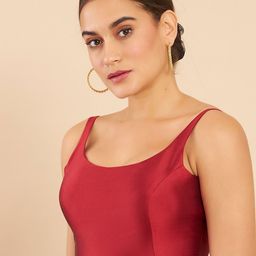 Soch Maroon Solid Silk Saree Blouse-image-5