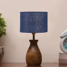 Devansh Blue Jute Table Lamp With Wooden Natural Base-16