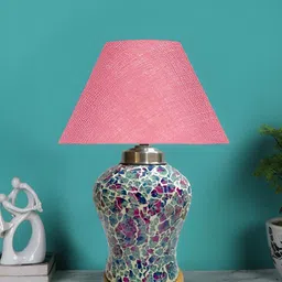 Devansh Pink Glass Traditional Frusturical Shaped Table Lamp-11