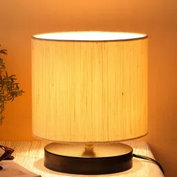 Devansh Off White Wooden Cylindrical Shaped Table Lamp-11