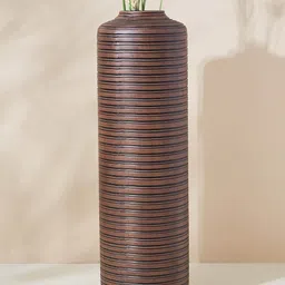Home Centre Bernina Brown Ribbed Polyresin Floor Vase-image-14