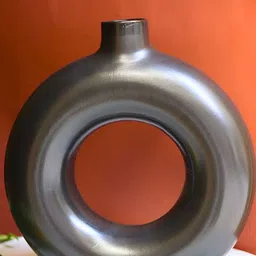 WEAVING HOMES Black Ceramic Large Donut Vase-image-84