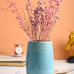 MARKET99 Turquoise Blue Embossed Cylindrical Ceramic Vase-image-71
