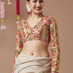 SALWAR STUDIO Embroidered Long Sleeve Saree Blouse-image-43