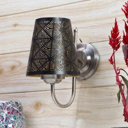 Devansh Black Etched Round Wall Mounted Lamp With Iron Base-24