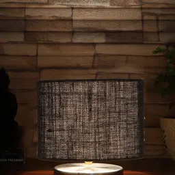 Devansh Black Textured Steel Table Lamp With Jute Shade-39