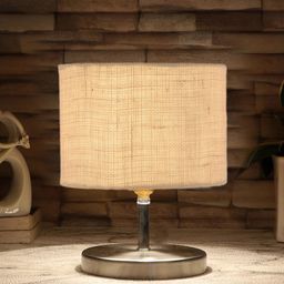 Devansh White Textured Steel Table Lamp With Jute Shade-2