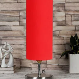 Devansh Red Steel Table Lamp With Cotton Shade-11