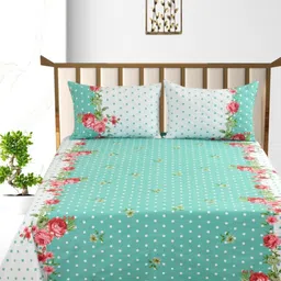 Aura Daffodil Turquoise Blue Printed Cotton 400 TC King Bedsheet Set 2.28 m x 2.54 m-image-23