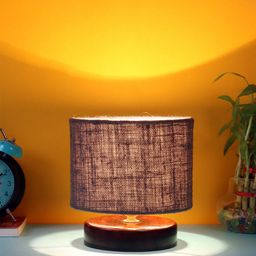 Devansh Grey Jute Table lamp with Wood Brown Base-5