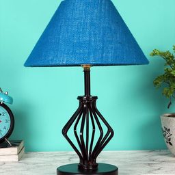 Devansh Turquoise Blue & Black Jute Table lamp with Iron Base-18