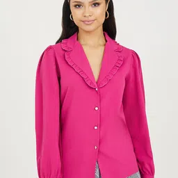Styli Woman Long Sleeves Frill Collar Detail Crinkle Crepe Blouse-image-21