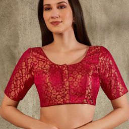 SALWAR STUDIO Floral Woven-Design Brocade Saree Blouse-image-92