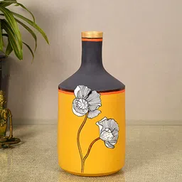AAKRITI ART CREATIONS Sunset Flower Yellow & Blue Printed Terracotta Cone Vase-image-87