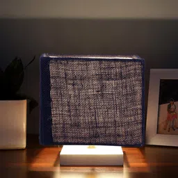 Devansh White & Blue Square Jute & Wooden Table Lamp-41