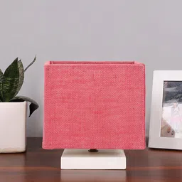 Devansh Pink & White Textured Jute Table Lamp With Wooden Base-5