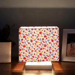 Devansh White & Pink Cotton Square Table Lamp With Wood Base-4