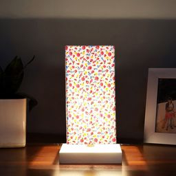 Devansh White & Pink Printed Cotton Square Table Lamp With Wood Base-7