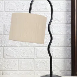 Devansh Off White & Black Textured Cotton Zig Zag Curvy Table Lamp With Iron Base-50