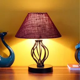Devansh Maroon Jute Table Lamp with Iron Base-12
