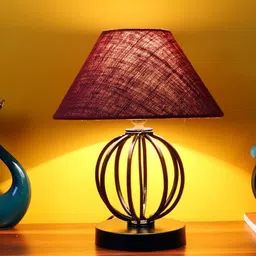 Devansh Maroon Jute Table lamp with Iron Base-7