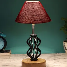 Devansh Maroon & Black Solid Frustum Shaped Jute Table Lamp-26