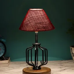 Devansh Maroon Solid Jute Table Lamp-23