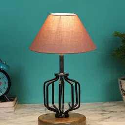 Devansh Grey & Black Solid Table Lamps With  Wood Base-15