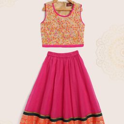 Twisha Girls Pink & Beige Ready to Wear Lehenga with Blouse-image-29