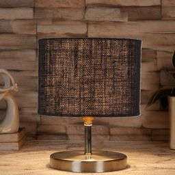 Devansh Black Textured Steel Table Lamp With Jute Shade image 2