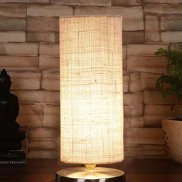 Devansh White Textured Steel Table Lamp With Jute Shade image 3